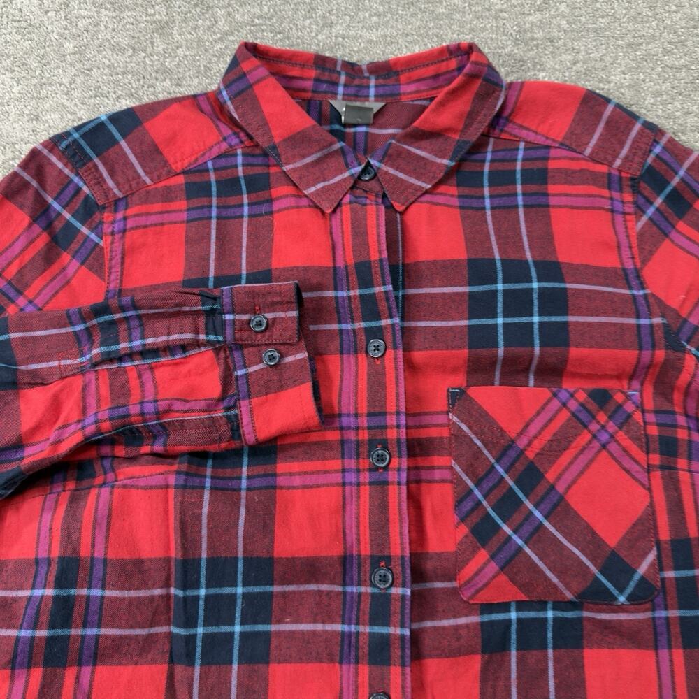 Eddie Bauer Womens TL Red Plaid Cotton Flannel Button Front Long Sleeve Shirt